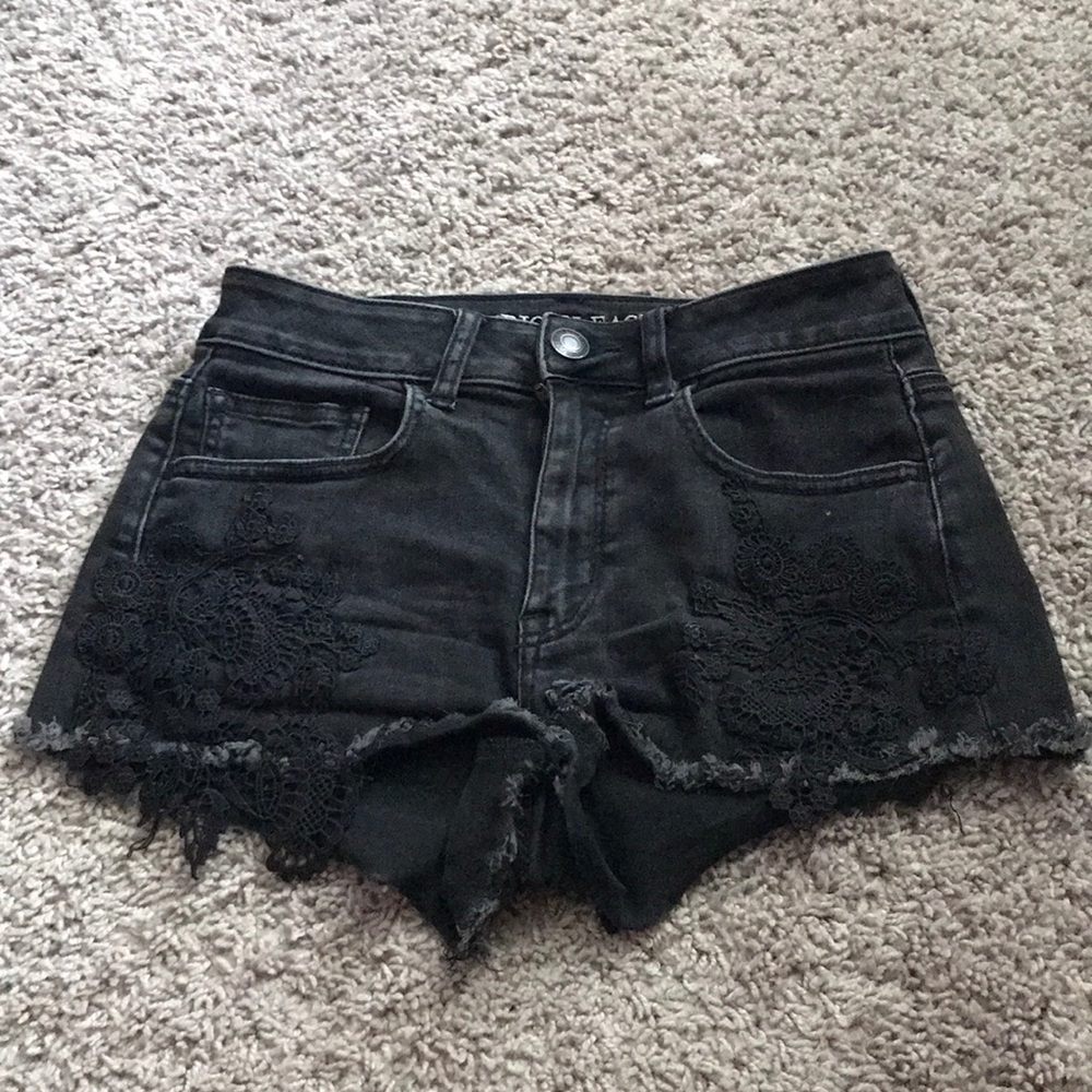 Black lace short shorts